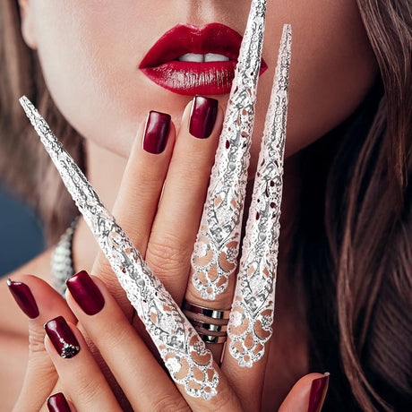 Nepnagels - Halloween kunst nails - Nageltips - Kunstnagels - Halloween decoratie- Glitter Nagels - Geschikt for girls - Halloween rollenspel - Zilver