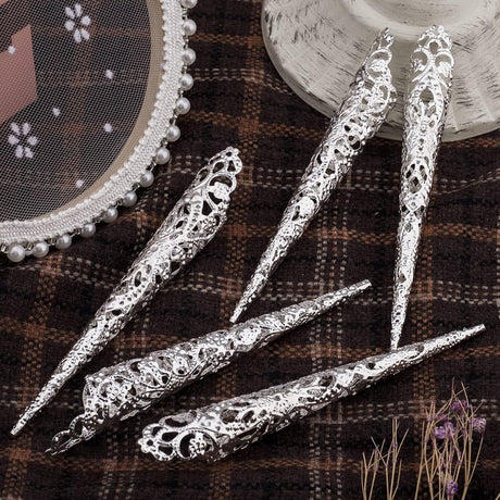 Nepnagels - Halloween kunst nails - Nageltips - Kunstnagels - Halloween decoratie- Glitter Nagels - Geschikt for girls - Halloween rollenspel - Zilver