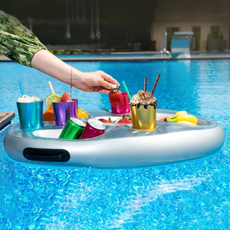 Inflatable pool party floats - Floating pool cup holder - Pool accessories - Silver