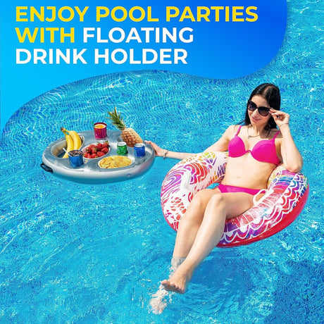 Inflatable pool party floats - Floating pool cup holder - Pool accessories - Silver