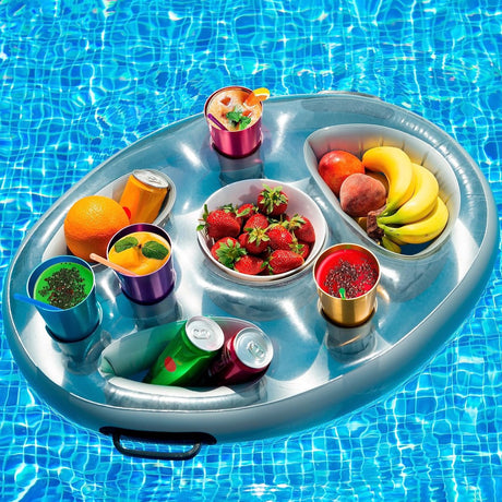 Inflatable pool party floats - Floating pool cup holder - Pool accessories - Silver