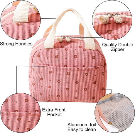 Women's Insulated Lunch Bag - Pink Insulated Bag for Work and School