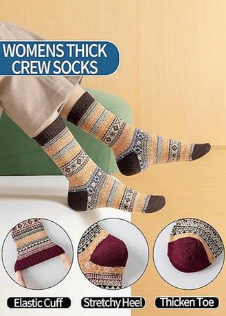 Socks - Women's Socks - Indoor Socks - Warm Winter Socks - Women's Round Neck Winter Socks - Warm and Thick Wool - Comfortable and Soft - Perfect as a Christmas Gift - Christmas Stocking Trim