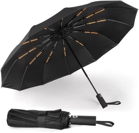 Folding umbrella, safety umbrella, windproof, pocket umbrella, automatic open and close, 105 cm, golf umbrella, 12 reinforced fiberglass ribs, 210T nylon umbrella, travel umbrella with UV protection