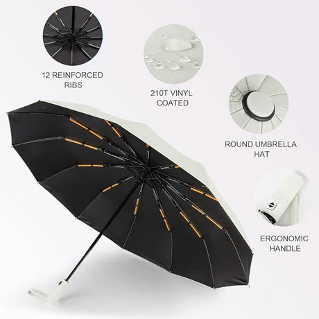 Folding umbrella, safety umbrella, windproof, pocket umbrella, automatic open and close, 105 cm, golf umbrella, 12 reinforced fiberglass ribs, 210T nylon umbrella, travel umbrella with UV protection