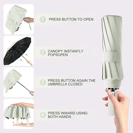 Folding umbrella, safety umbrella, windproof, pocket umbrella, automatic open and close, 105 cm, golf umbrella, 12 reinforced fiberglass ribs, 210T nylon umbrella, travel umbrella with UV protection
