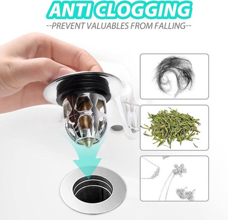 Pop-on sink drain plug - Drain stopper - Drain strainer - Hair catcher - Sink - Drain plugs - Sinks - Bathroom/Kitchen - Hair - Chrome - For 34-40 mm