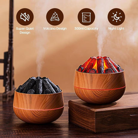 Aromatherapy Air Humidifier - Flame Effect Aromatherapy Diffuser - 300ml - Bedroom Humidifier - Campfire Shape - Small Ultra-Quiet USB Portable Humidifier for Home and Office (Light Color)