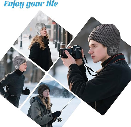 Beanie - Women's Beanie - Men's Beanie - Black Men's Beanie - Thick and Warm Knit Beanie - Unisex - Thermal Lining - With Ear Flaps - Ideal for Outdoor Activities - Camping - Sports - Gift Idea - Black