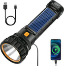Solar Flashlight - Solar LED Flashlight - USB Rechargeable Solar Flashlight - Emergency Flashlight - 1200 mAh LED Flashlight with 3 Modes - Waterproof LED Flashlight Ideal for Outdoor Fishing Emergencies