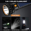 Solar Flashlight - Solar LED Flashlight - USB Rechargeable Solar Flashlight - Emergency Flashlight - 1200 mAh LED Flashlight with 3 Modes - Waterproof LED Flashlight Ideal for Outdoor Fishing Emergencies