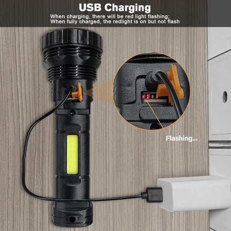 Solar Flashlight - Solar LED Flashlight - USB Rechargeable Solar Flashlight - Emergency Flashlight - 1200 mAh LED Flashlight with 3 Modes - Waterproof LED Flashlight Ideal for Outdoor Fishing Emergencies