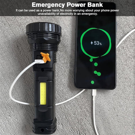 Solar Flashlight - Solar LED Flashlight - USB Rechargeable Solar Flashlight - Emergency Flashlight - 1200 mAh LED Flashlight with 3 Modes - Waterproof LED Flashlight Ideal for Outdoor Fishing Emergencies