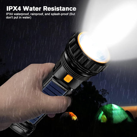 Solar Flashlight - Solar LED Flashlight - USB Rechargeable Solar Flashlight - Emergency Flashlight - 1200 mAh LED Flashlight with 3 Modes - Waterproof LED Flashlight Ideal for Outdoor Fishing Emergencies