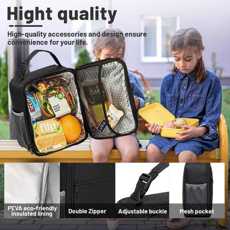 Lunch bag - Adult lunch bag - Insulated backpack - Picnic bag - Lunch bag for girls - 6.5L lunch box for boys - Insulated bag - Keeps food fresh - Office - school - picnic (black)