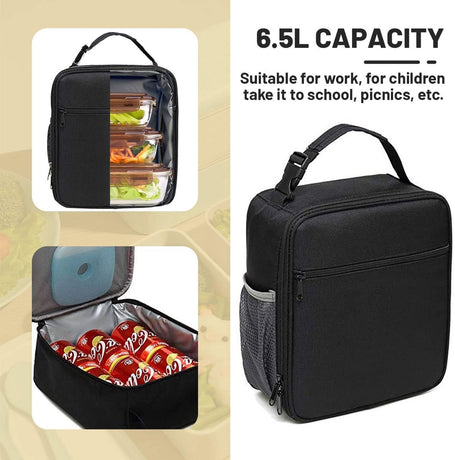 Lunch bag - Adult lunch bag - Insulated backpack - Picnic bag - Lunch bag for girls - 6.5L lunch box for boys - Insulated bag - Keeps food fresh - Office - school - picnic (black)