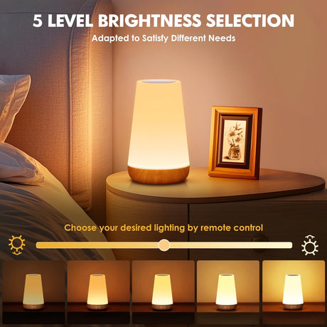 LED Table Lamp - Touch-Sensitive LED Bedside Lamp - Desk Lamp - Dimmable Remote Control with RGB Color Changing - USB Rechargeable - Portable Table Lamp - Bedroom, Living Room, Camping