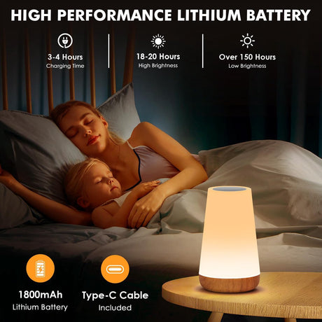 LED Table Lamp - Touch-Sensitive LED Bedside Lamp - Desk Lamp - Dimmable Remote Control with RGB Color Changing - USB Rechargeable - Portable Table Lamp - Bedroom, Living Room, Camping
