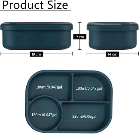 Silicone Lunch Box – For children and adults – Four-compartment lunch box – Leakproof lunch box – For school, picnics and parks (Blue)