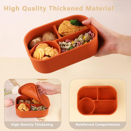 Silicone Lunch Box – For children and adults – Four-compartment lunch box – Leakproof lunch box – For school, picnics and parks (Blue)