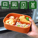 Silicone Lunch Box – For children and adults – Four-compartment lunch box – Leakproof lunch box – For school, picnics and parks (Blue)