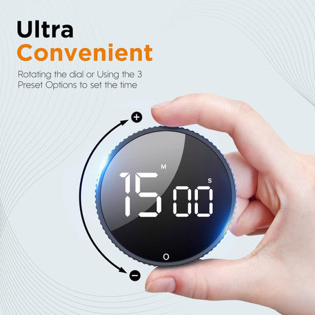 Digital Timer - Digital Kitchen Timer - Smart Timer - LED Display - Magnetic - 360° Rotation - BBQ Alarm Clock - Silver