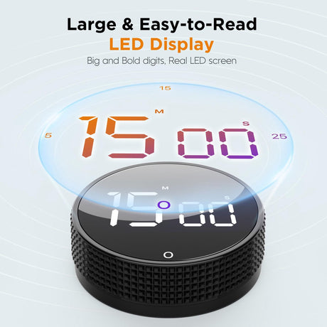 Digital Timer - Digital Kitchen Timer - Smart Timer - LED Display - Magnetic - 360° Rotation - BBQ Alarm Clock - Silver
