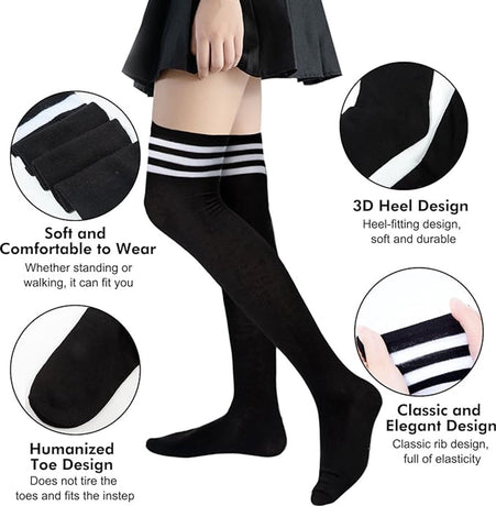 Socks - Women's Knee-High Socks - High Knee-High Socks - Sexy Socks - Women's Knee-High Socks - Stockings - Leg Warmers - Casual Outfit - Role Play - 6 Pairs