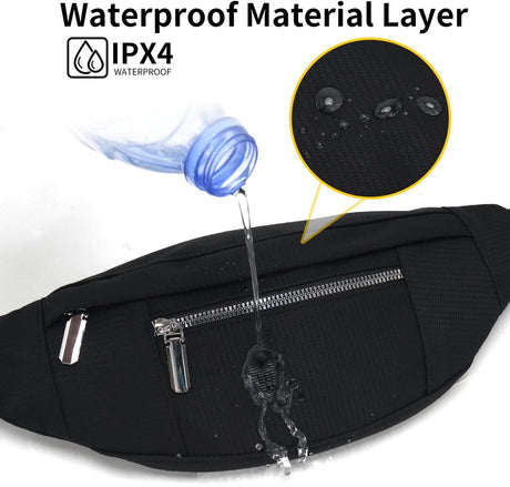 Fanny pack - Men's fanny pack - Women's fanny pack - Waterproof men's fanny pack - Unisex fanny pack - Travel and hiking fanny pack - with adjustable shoulder strap (black)