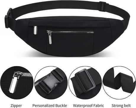 Fanny pack - Men's fanny pack - Women's fanny pack - Waterproof men's fanny pack - Unisex fanny pack - Travel and hiking fanny pack - with adjustable shoulder strap (black)
