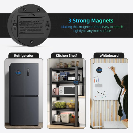 Digital Timer - Digital Kitchen Timer - Smart Timer - LED Display - Magnetic - Addition/Subtraction - Learn to Tell Time - Analog Kitchen Timer - Black