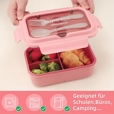 Lunch boxes - lunch box - adult lunch box - child's lunch box - Kinder lunch box - 3-compartment leakproof lunch box - bento box with cutlery - 1200 ml - snack box for children and boys - pink