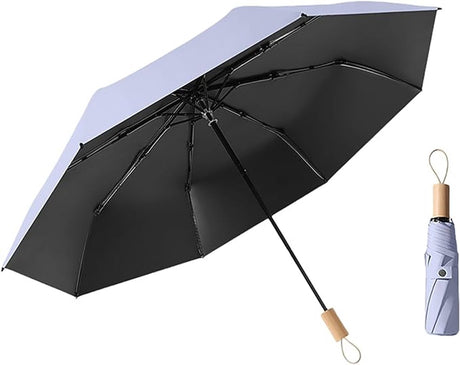 Minimalist Nordic-style umbrella, small 8-rib folding umbrella, travel, outdoor, UV-resistant, wooden handle, suitcase-style, small pocket umbrella for girls