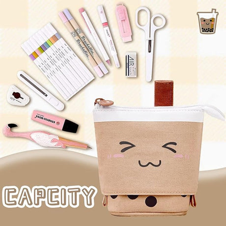 2-in-1 pencil case, cute pencil case, retractable pencil case, foldable pencil holder, vertical retractable pencil holder, makeup bag for students, office, women, girls, boys