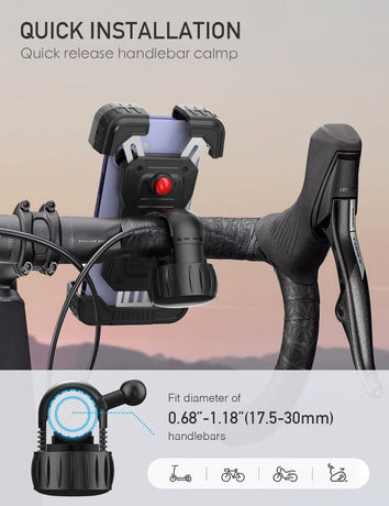 Bicycle phone mount - Motorcycle phone mount - Phone holder - Bicycle phone mount - Motorcycle phone mount - Adjustable - Universal - Handlebar - Black - Compatible with 4.7 to 6.8 inch phones