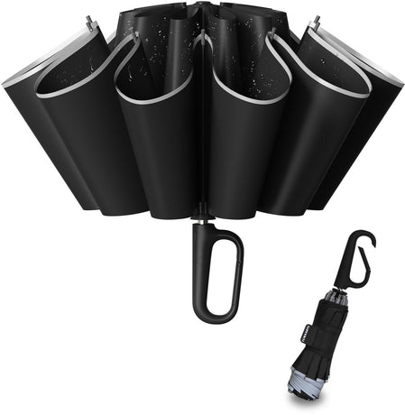 Folding storm umbrella - Parasol - Umbrella - Automatically extends - Sturdy and waterproof travel umbrella - Durable 10-rib frame - Reflective - Umbrellas