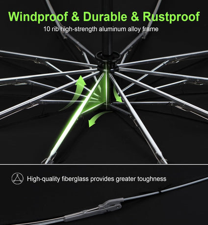 Folding storm umbrella - Parasol - Umbrella - Automatically extends - Sturdy and waterproof travel umbrella - Durable 10-rib frame - Reflective - Umbrellas