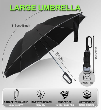 Folding storm umbrella - Parasol - Umbrella - Automatically extends - Sturdy and waterproof travel umbrella - Durable 10-rib frame - Reflective - Umbrellas