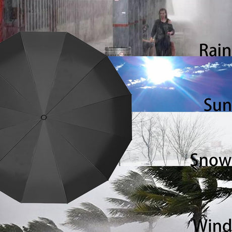 Parasol - Folding Storm Umbrella - Large Umbrella - 105cm Extendable - Large Folding Umbrella with 24 Self-Expanding Ribs - Folding Storm Umbrella - Storm Resistant up to 100km/h - Black