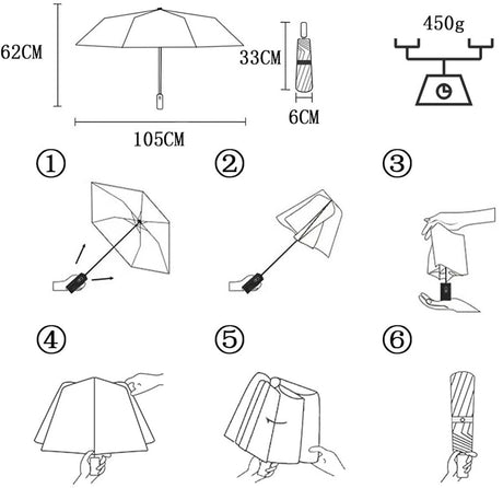 Parasol - Folding Storm Umbrella - Large Umbrella - 105cm Extendable - Large Folding Umbrella with 24 Self-Expanding Ribs - Folding Storm Umbrella - Storm Resistant up to 100km/h - Black