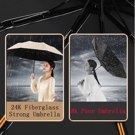 Parasol - Folding Storm Umbrella - Large Umbrella - 105cm Extendable - Large Folding Umbrella with 24 Self-Expanding Ribs - Folding Storm Umbrella - Storm Resistant up to 100km/h - Black