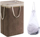 Collapsible laundry basket with lid, leak-proof and foldable bin, with removable bag, large capacity, storage bag, for dorm room, bedroom, bathroom, clothes and toys, brown