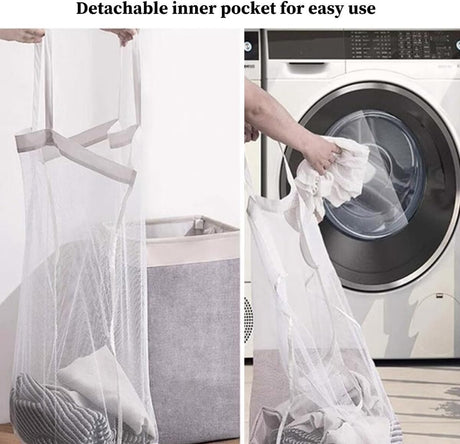 Collapsible laundry basket with lid, leak-proof and foldable bin, with removable bag, large capacity, storage bag, for dorm room, bedroom, bathroom, clothes and toys, brown