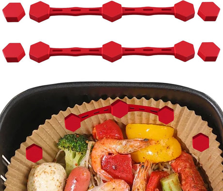 2 pcs Airfryer Silicone Magnetic Loops - Parchment Paper and Disposable Liners - Airfryer Silicone Magnetic Strips - Ideal for Airfryer Accessories - Prevents the paper from burning on contact with the heating element - Red