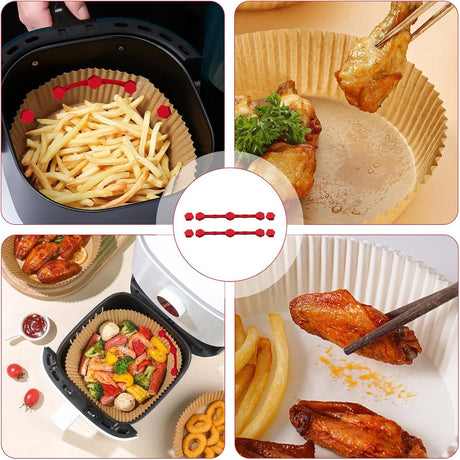 2 pcs Airfryer Silicone Magnetic Loops - Parchment Paper and Disposable Liners - Airfryer Silicone Magnetic Strips - Ideal for Airfryer Accessories - Prevents the paper from burning on contact with the heating element - Red