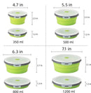 4-Piece Food Storage Container Set - Lunch Box - Collapsible Food Container - Round Silicone Lunch Box - For Camping Kitchens - BPA-Free - Green