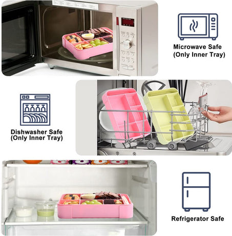 Lunch Box - Bento Box - Lunch Box - Adult Lunch Box - Children's Lunch Box - With 5 Compartments - Durable - Microwave/Dishwasher Safe - Ideal for Meals at Restaurants, Work, School - Pink