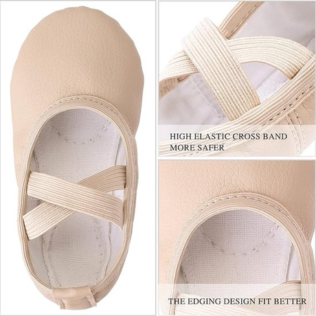 Women's Ballet Shoes – Ballet Shoes for Girls – Beige – Soft PU Leather Dance Shoes with Non-Slip Sole – Suitable for Ballet, Yoga & Home Use – For 11 UK Child