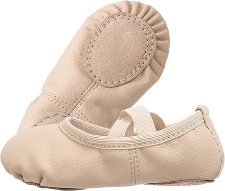 Women's Ballet Shoes – Ballet Shoes for Girls – Beige – Soft PU Leather Dance Shoes with Non-Slip Sole – Suitable for Ballet, Yoga & Home Use – For 1 UK