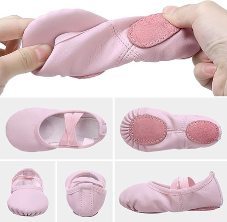Women's Ballet Shoes – Ballet Shoes for Girls – Purple-Pink – Soft PU Leather Dance Shoes with Non-Slip Sole – Suitable for Ballet, Yoga & Home Use – For 8 UK Child